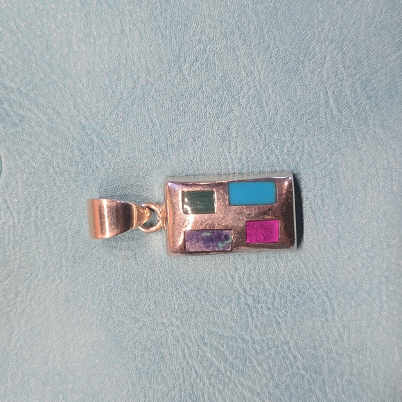 Silver Pendant with Multicolor Stones - Picture 1 of 2